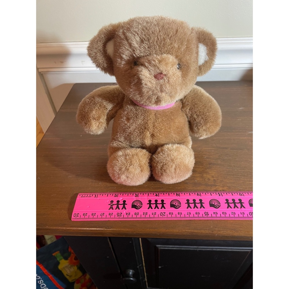 Vintage 1985 GUND Brown Teddy Bear Plush Stuffed Animal with Pink Ribbon - Picture 6 of 6